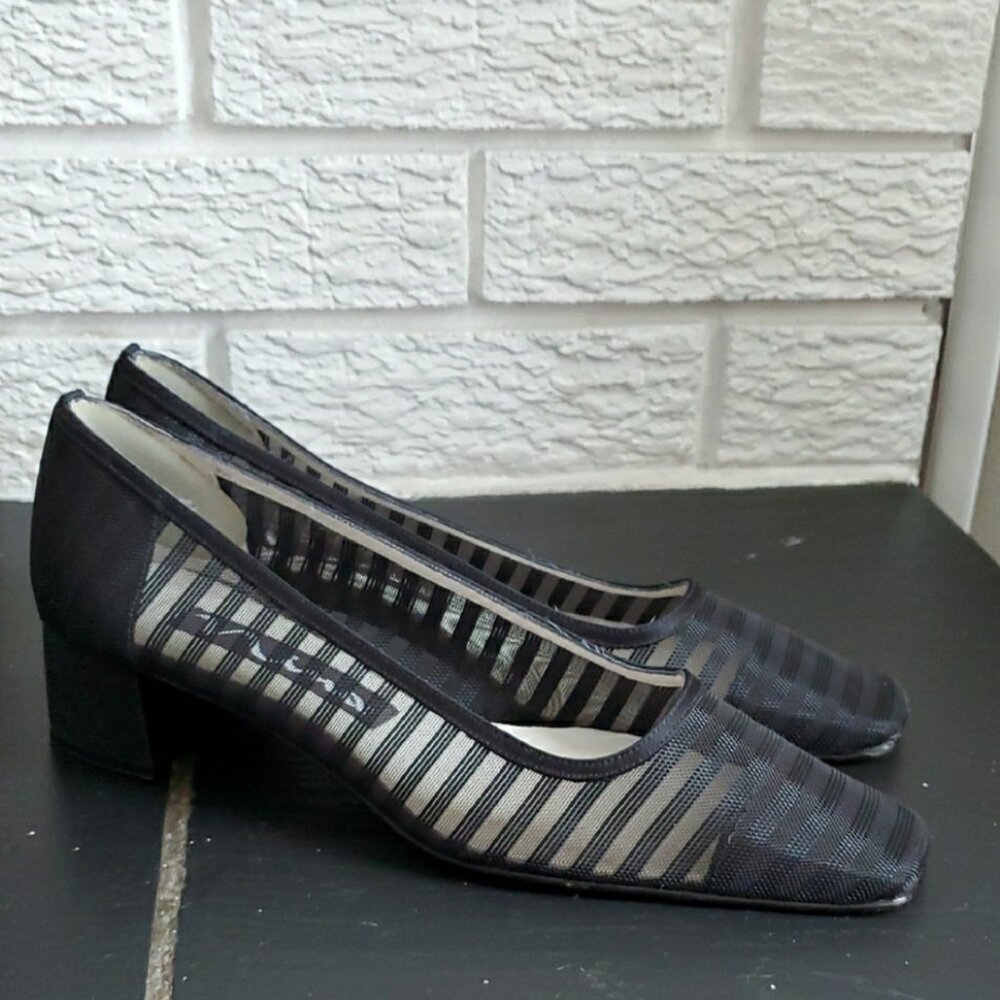 Nina Women's Black Elegant Classic Sheer Shoes with Heels Leather sole Size 7